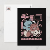 Kawaii Cat with Chocolate Milk – Japanese Pop Art  ポストカード (正面/裏面)