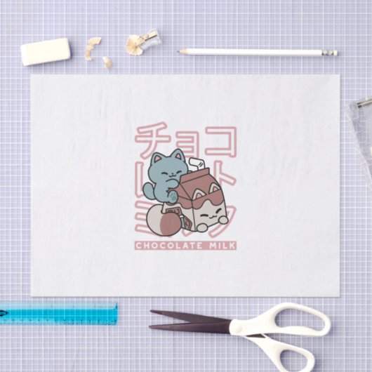 Kawaii Cat with Chocolate Milk – Japanese Pop Art 薄葉紙 (クラフト)