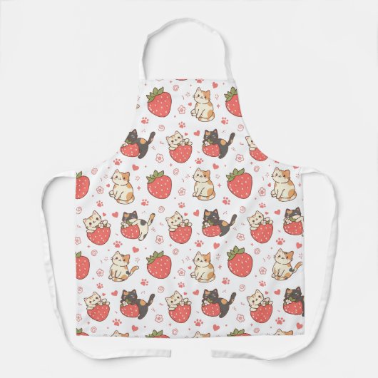 Kawaii Cats and Strawberries Apron エプロン (正面)