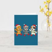 Kawaii Cats Santa Hat Dancing Lights Christmas Dan カード (黄色い花)