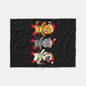 Kawaii Cats Santa Hat Dancing Lights Christmas Dan フリースブランケット (正面(横))