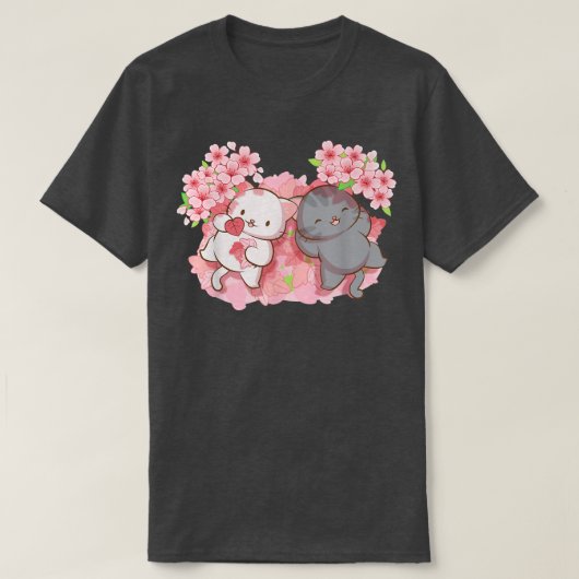 Kawaii Cats under Cherry Blossom Trees Japanese Sa Tシャツ (デザイン正面)