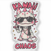 Kawaii Chaos Cool Axolotl Sunglasses LeatherJacket シール (正面)