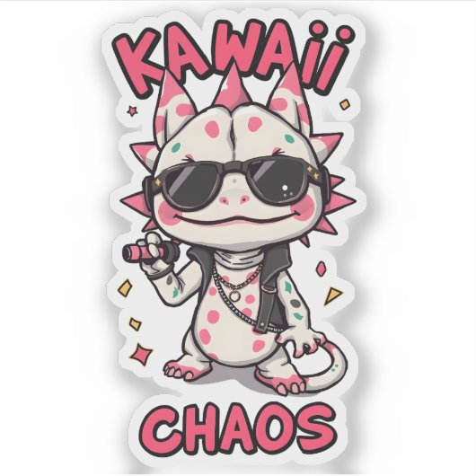 Kawaii Chaos Cool Axolotl Sunglasses LeatherJacket シール (正面)