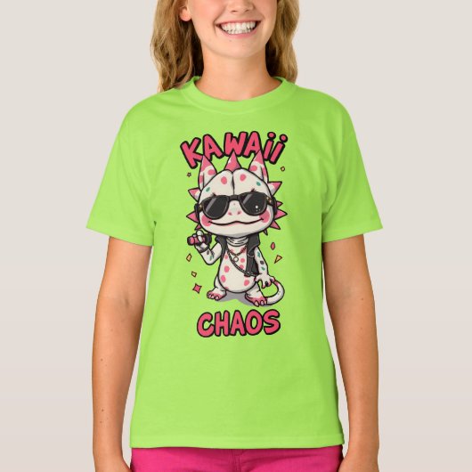 Kawaii Chaos Cool Axolotl Sunglasses LeatherJacket Tシャツ (正面)