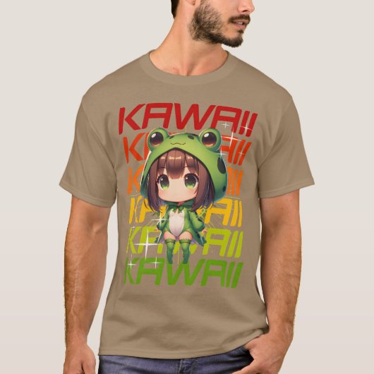 Kawaii Chibi Anime Frog vintage Tシャツ (正面)