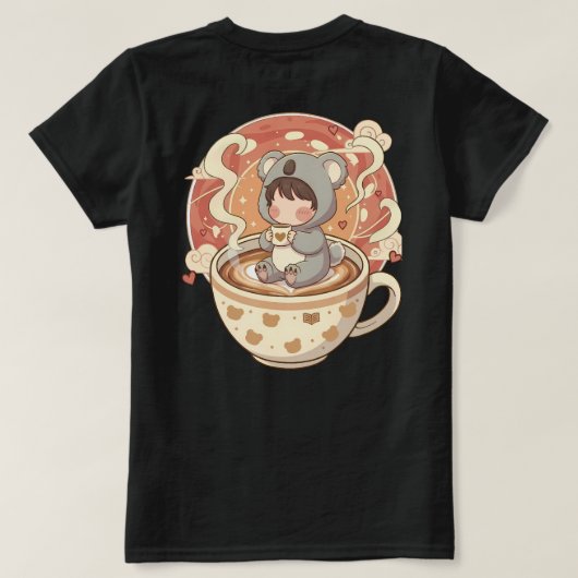 Kawaii Chibi Koala Cozy Coffee Women's Graphic Tee Tシャツ (デザイン裏面)