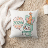 Kawaii Chibi Rabbit Mascot Holding 2026 Balloons  クッション (ブランケット)