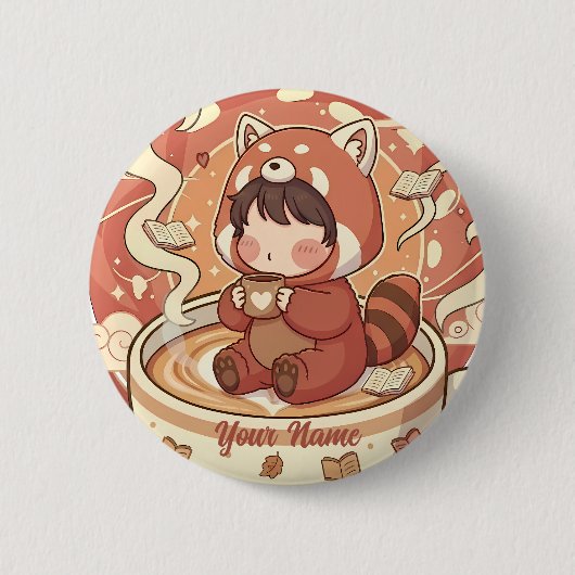 Kawaii Chibi Red Panda Button Pin Badge 缶バッジ (正面)