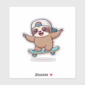 Kawaii Chibi Sloth Skater � Cute Funny Skateboardi シール (シート)