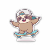 Kawaii Chibi Sloth Skater � Cute Funny Skateboardi シール (正面)