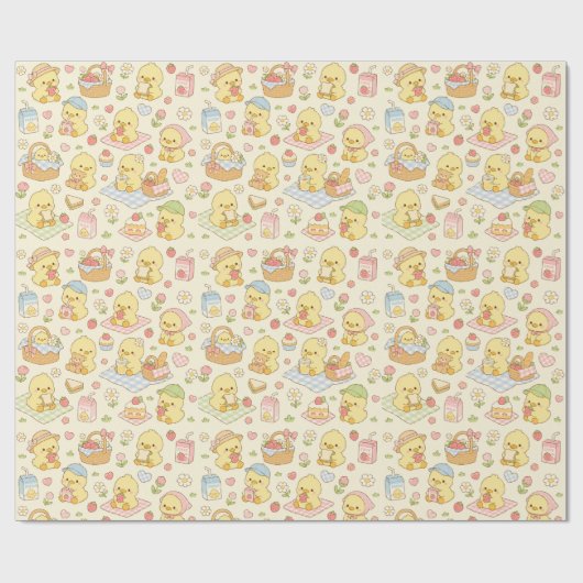 Kawaii Chicken Picnic Pattern Wrapping Paper ラッピングペーパー (フラット)