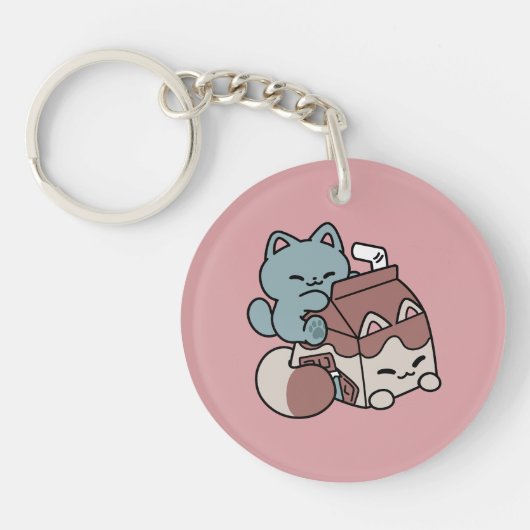 Kawaii Chocolate Milk Cat – Cozy Drink & Cuteness  キーホルダー (正面)