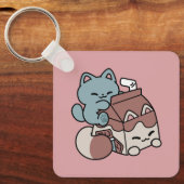 Kawaii Chocolate Milk Cat – Cozy Drink & Cuteness  キーホルダー (正面)