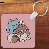 Kawaii Chocolate Milk Cat – Cozy Drink & Cuteness  キーホルダー (裏面)