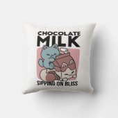 Kawaii Chocolate Milk Cat – Cozy Drink & Cuteness  クッション (裏面)