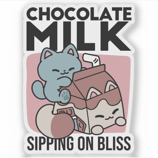 Kawaii Chocolate Milk Cat – Cozy Drink & Cuteness  シール (正面)