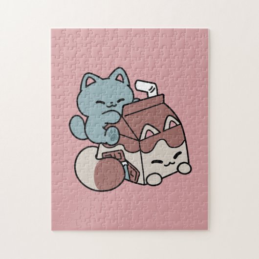 Kawaii Chocolate Milk Cat – Cozy Drink & Cuteness ジグソーパズル (縦)
