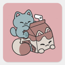 Kawaii Chocolate Milk Cat – Cozy Drink & Cuteness  スクエアシール