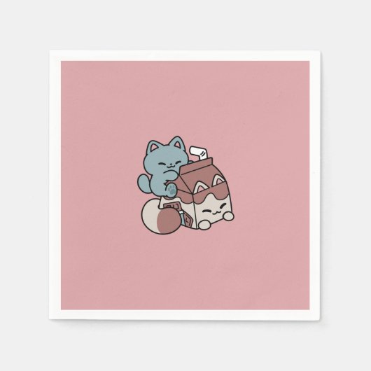 Kawaii Chocolate Milk Cat – Cozy Drink & Cuteness スタンダードカクテルナプキン (正面)