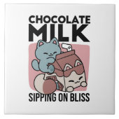 Kawaii Chocolate Milk Cat – Cozy Drink & Cuteness  タイル (正面)