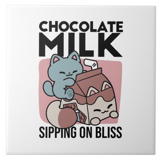 Kawaii Chocolate Milk Cat – Cozy Drink & Cuteness  タイル (正面)