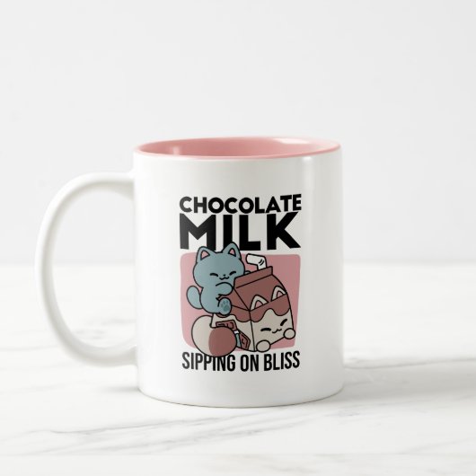 Kawaii Chocolate Milk Cat – Cozy Drink & Cuteness  ツートーンマグカップ (左)