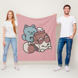 Kawaii Chocolate Milk Cat – Cozy Drink & Cuteness  フリースブランケット