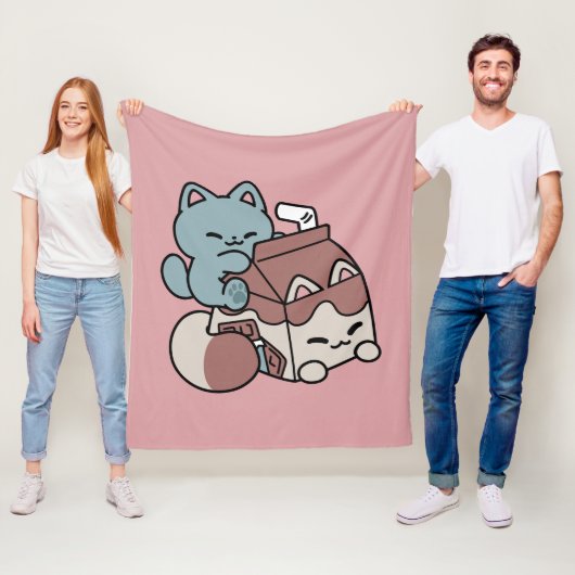 Kawaii Chocolate Milk Cat – Cozy Drink & Cuteness  フリースブランケット (インサイチュ)