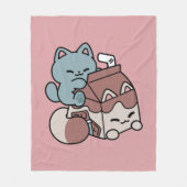 Kawaii Chocolate Milk Cat – Cozy Drink & Cuteness  フリースブランケット (正面)