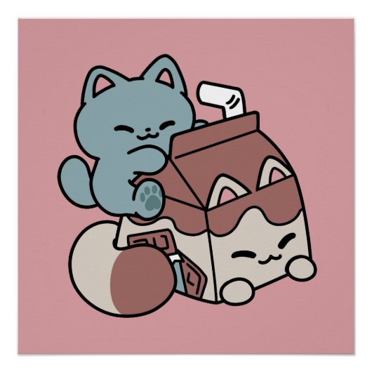 Kawaii Chocolate Milk Cat – Cozy Drink & Cuteness  ポスター (正面)