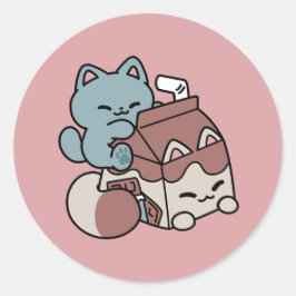 Kawaii Chocolate Milk Cat – Cozy Drink & Cuteness  ラウンドシール
