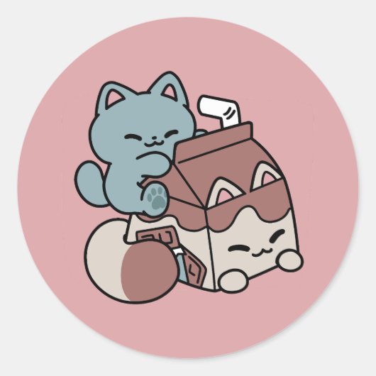 Kawaii Chocolate Milk Cat – Cozy Drink & Cuteness  ラウンドシール (正面)