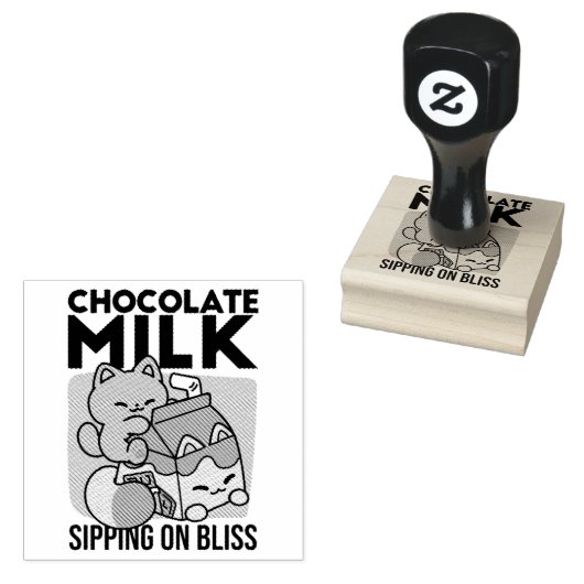 Kawaii Chocolate Milk Cat – Cozy Drink & Cuteness  ラバースタンプ (押印)
