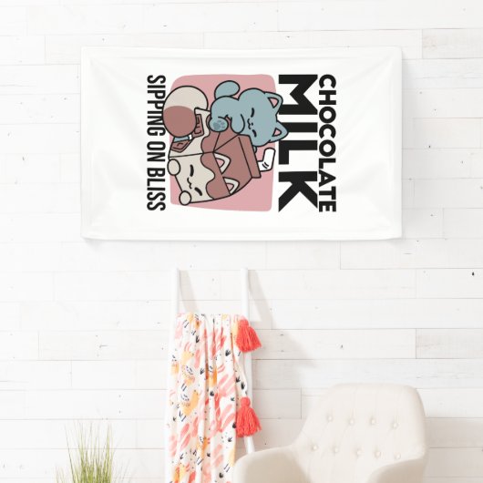 Kawaii Chocolate Milk Cat – Cozy Drink & Cuteness  横断幕 (インサイチュ)
