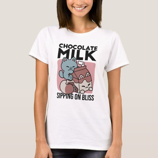 Kawaii Chocolate Milk Cat – Cozy Drink & Cuteness  Tシャツ (正面)