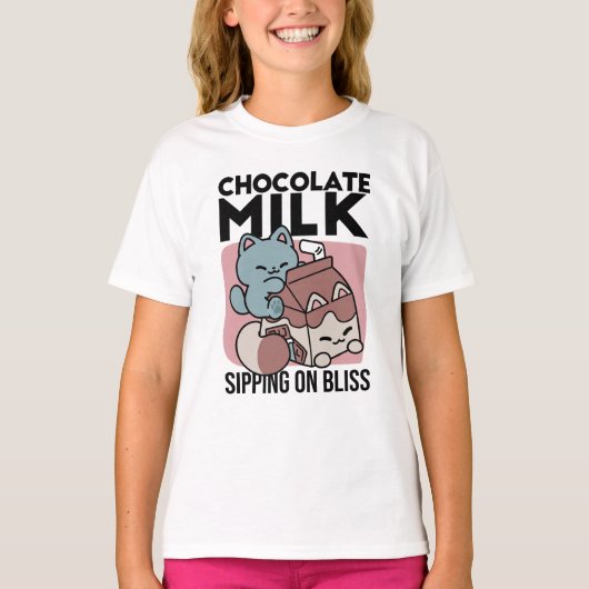 Kawaii Chocolate Milk Cat – Cozy Drink & Cuteness  Tシャツ (正面)