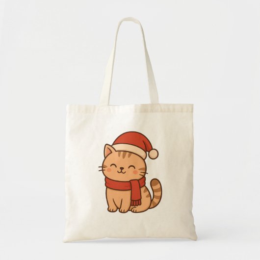 Kawaii Christmas Cat with Scarf トートバッグ (正面)