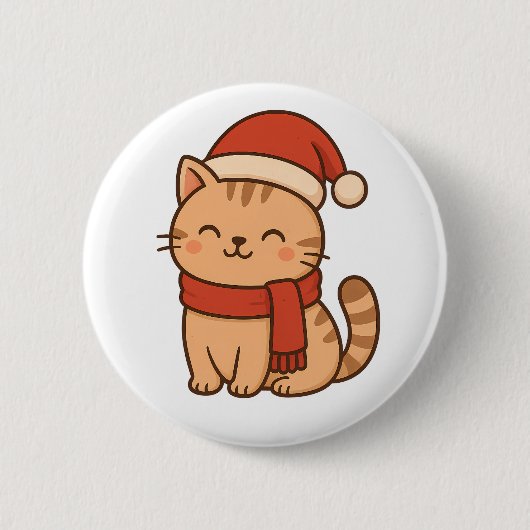 Kawaii Christmas Cat with Scarf 缶バッジ (正面)
