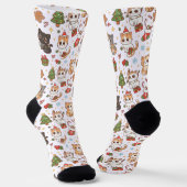 Kawaii Christmas Cats Holiday Pattern Crew Socks ソックス (傾斜あり)