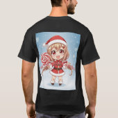 Kawaii Christmas Chibi Anime Girl in Santa Suit wi Tシャツ (裏面)
