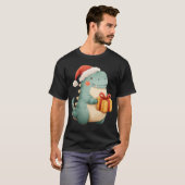 Kawaii Christmas Dinosaur with Gift Cute Santa Din Tシャツ (正面フル)