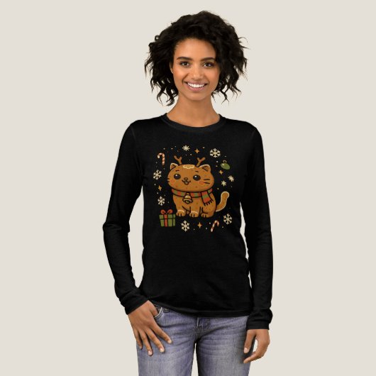 Kawaii Christmas Gingerbread Kitty - Meowy Xmas G トライブレンドTシャツ (正面全体)