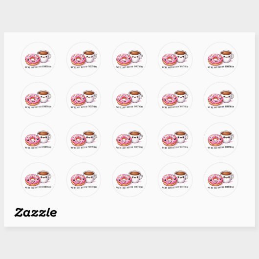 Kawaii Coffee and Donut Better Together Pattern ラウンドシール (シート)