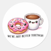 Kawaii Coffee and Donut Better Together Pattern ラウンドシール (正面)