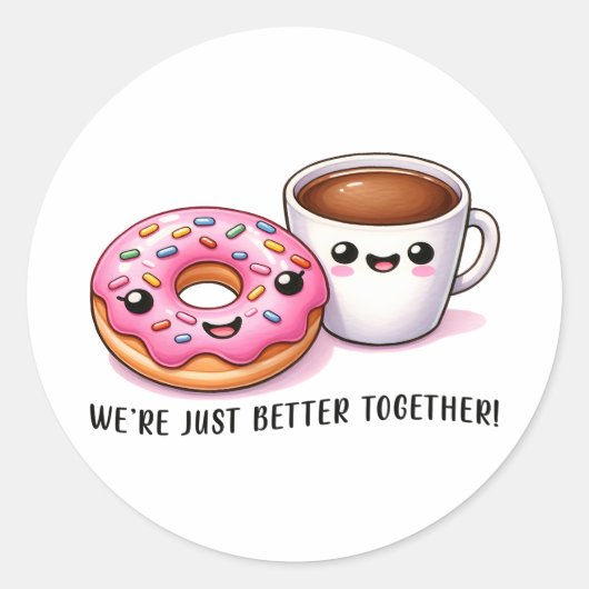 Kawaii Coffee and Donut Better Together Pattern ラウンドシール (正面)