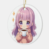 Kawaii Cozy Coffee Girl – Pastel Aesthetic sticker セラミックオーナメント (左)