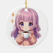 Kawaii Cozy Coffee Girl – Pastel Aesthetic sticker セラミックオーナメント (裏面)