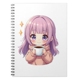 Kawaii Cozy Coffee Girl – Pastel Aesthetic sticker ノートブック