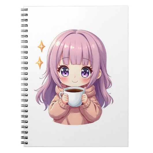 Kawaii Cozy Coffee Girl – Pastel Aesthetic sticker ノートブック (正面)